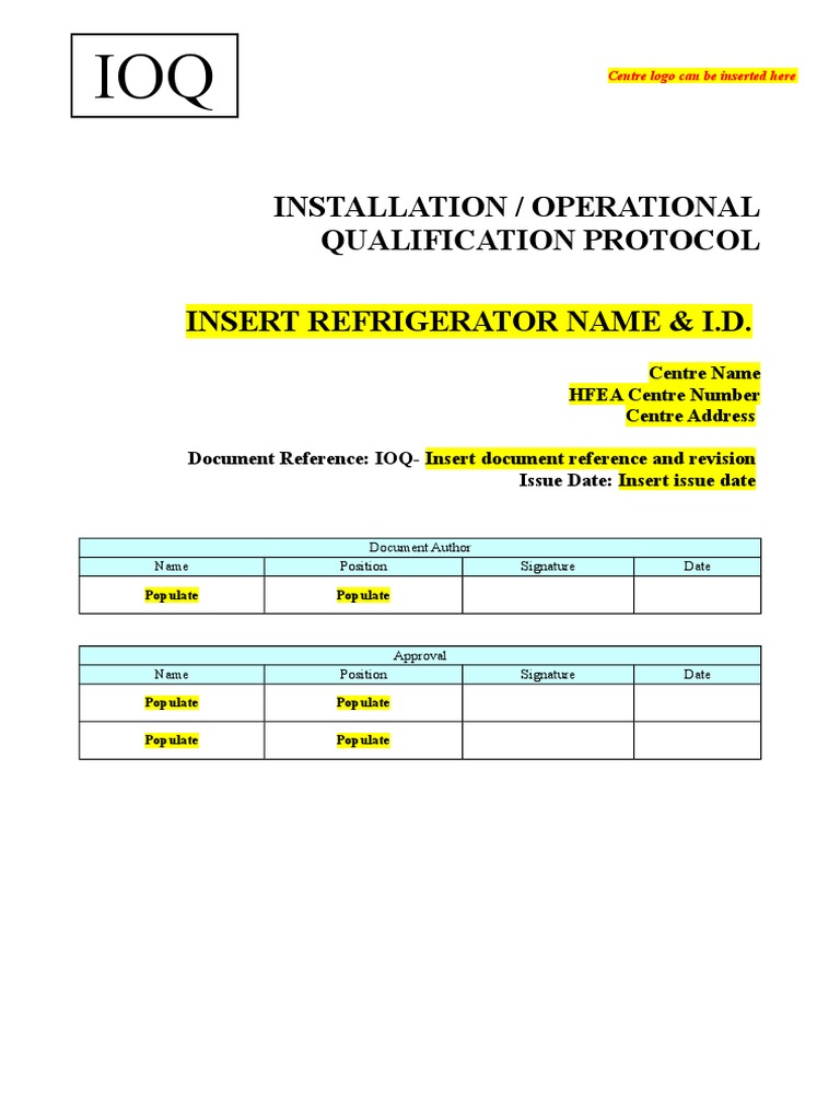 Ioq Refrigerator Template Verification And Validation Instrumentation