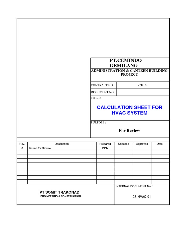 HVAC System Calculation Sheet | PDF | Hvac | Air Conditioning