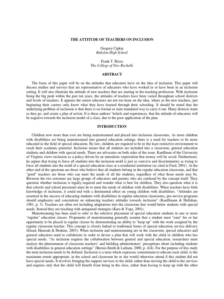 Teachers' Attitudes on Inclusion | PDF | Inclusion (Education ...
