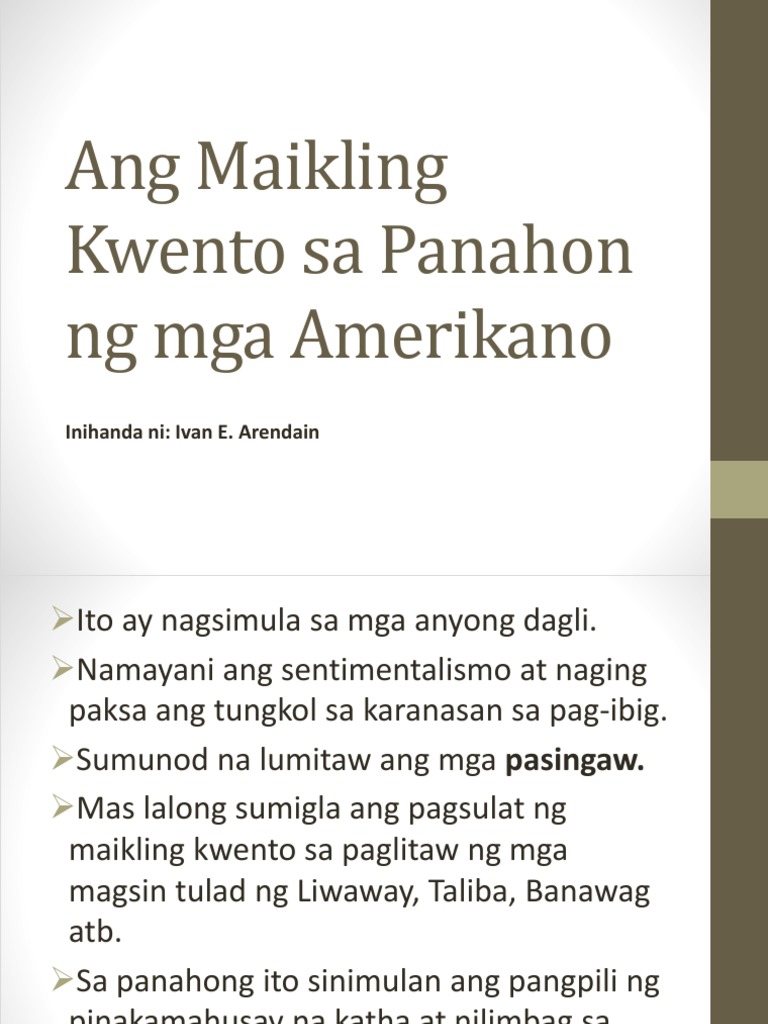 Ang Maikling Kwento Sa Panahon Ng Mga Amerikano