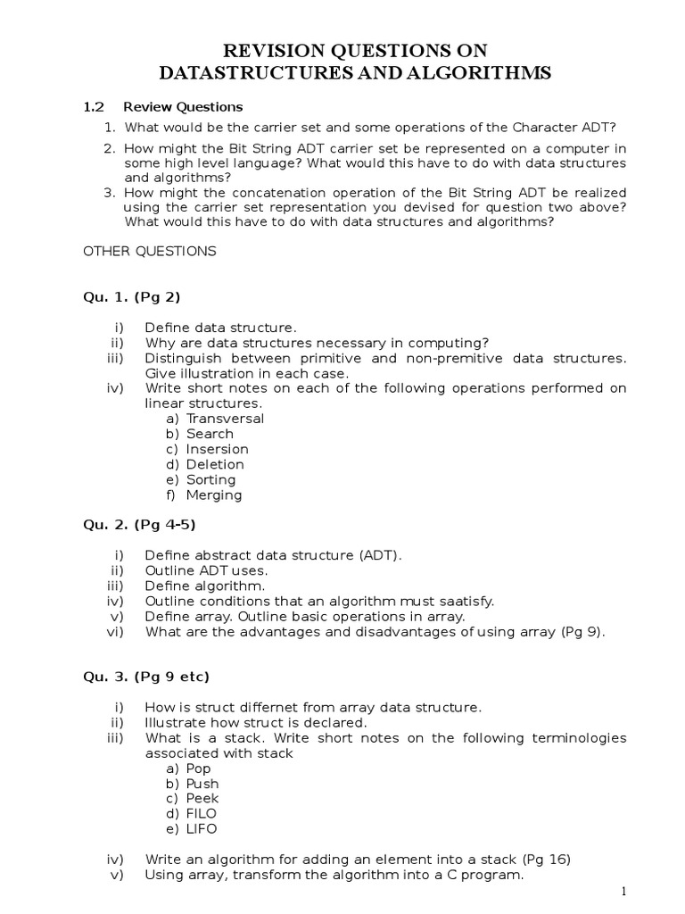 Data Structures and Algorithm Review Questions | PDF | Data Structure ...