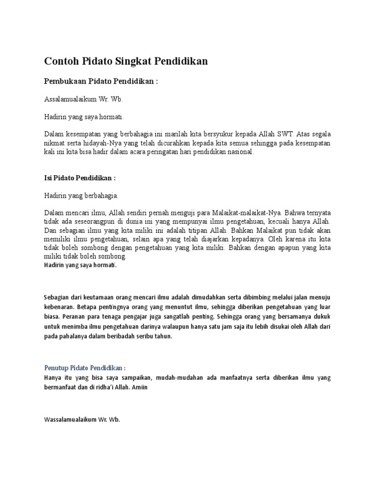 Contoh Pidato Singkat Pendidikan  PDF