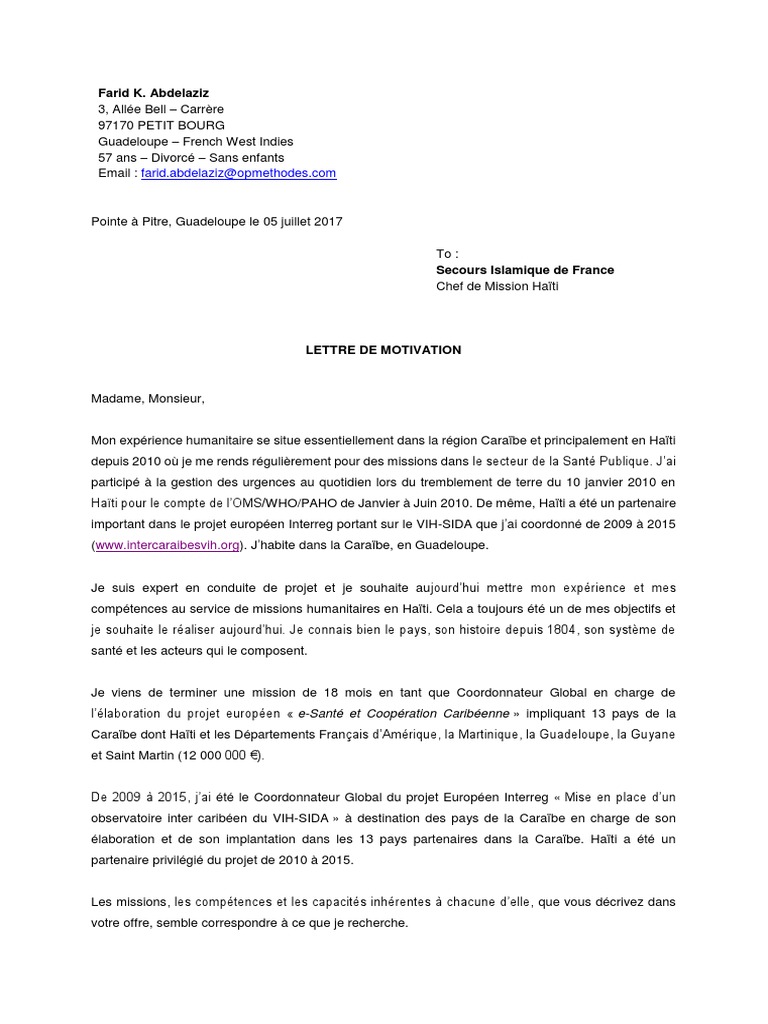 French Lettre De Motivation