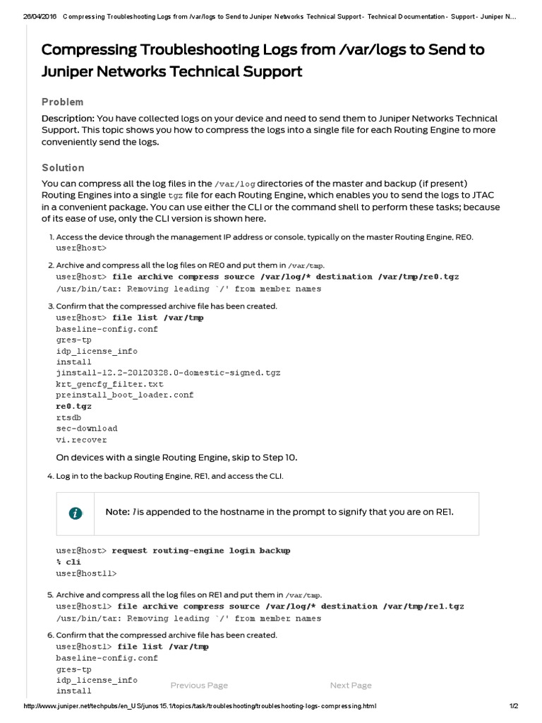 Compressing Logs for Juniper Support | PDF | Command Line Interface ...