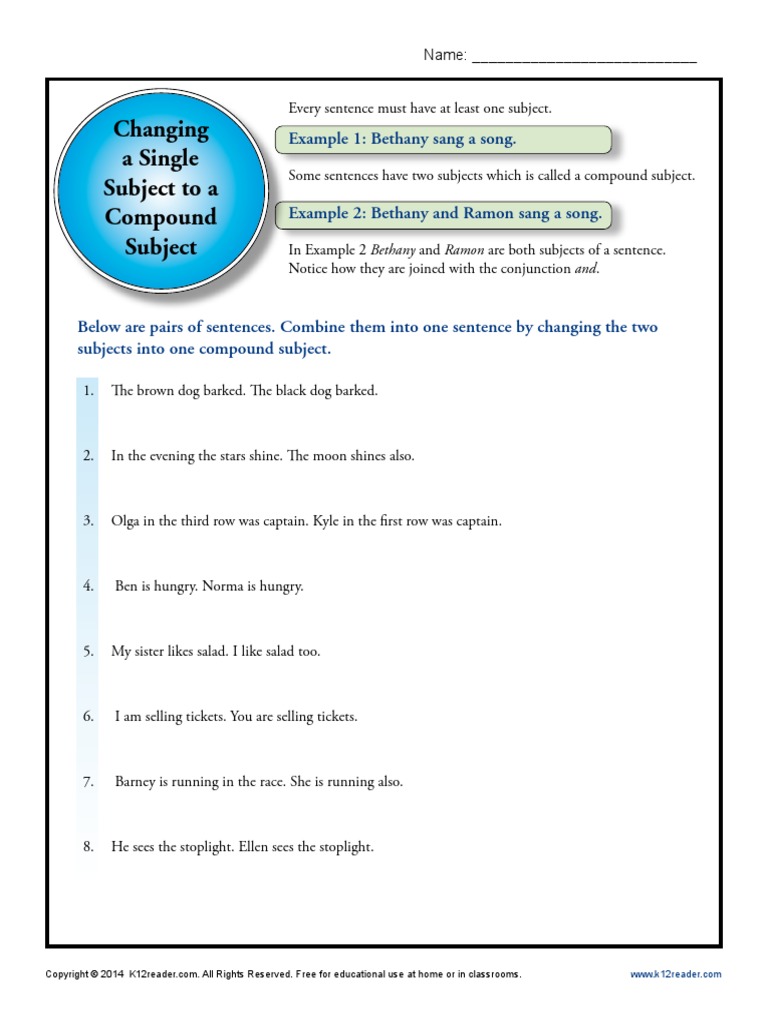 Changing Single Subject To Compound Subject PDF | PDF