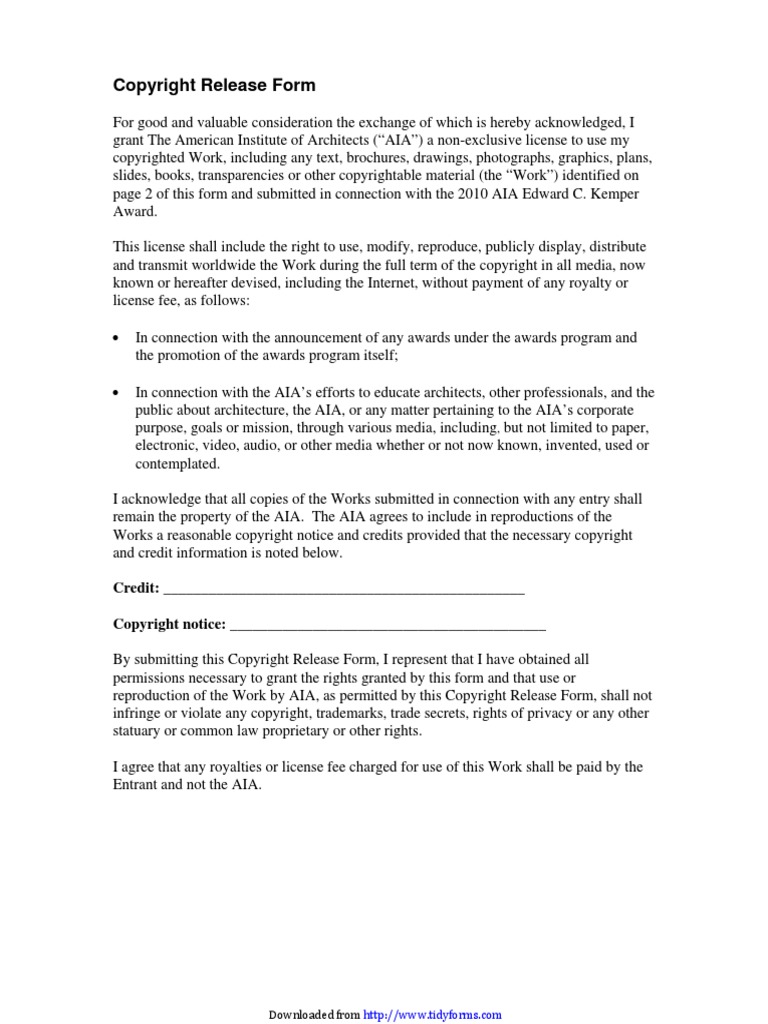 Copyright Release Form 1 PDF Copyright Architect