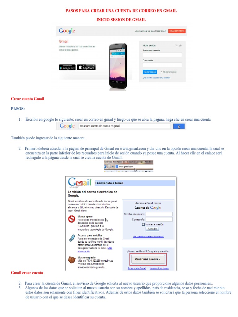 Pasos para Crear Una Cuenta de Correo en Gmail | PDF | Gmail | Contraseña