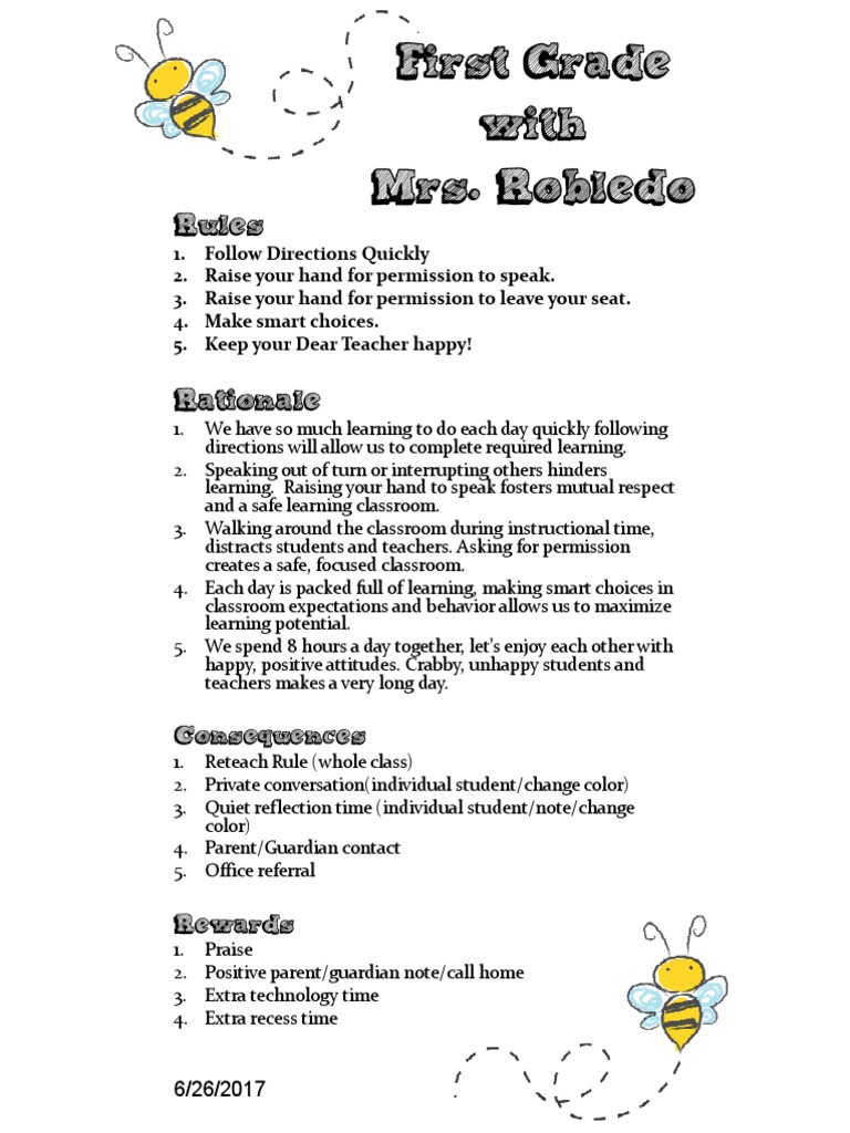 First Grade Classroom Rules & Expectations | PDF