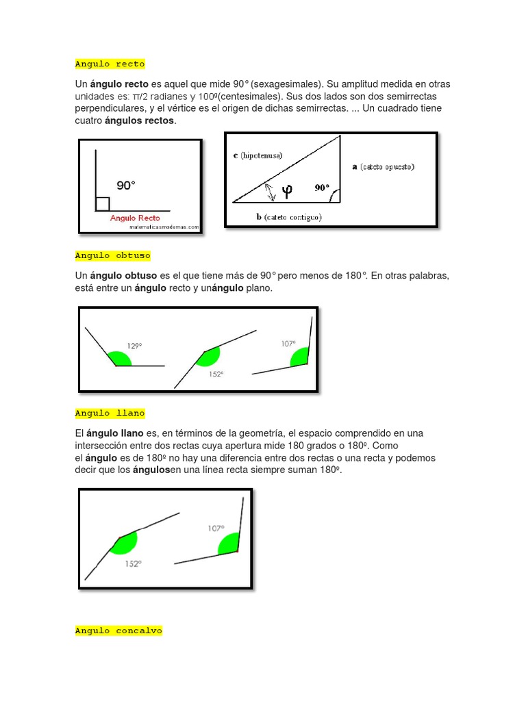 Tipos y Ejemplos de Ángulos | PDF | Ángulo | Geometría Elemental