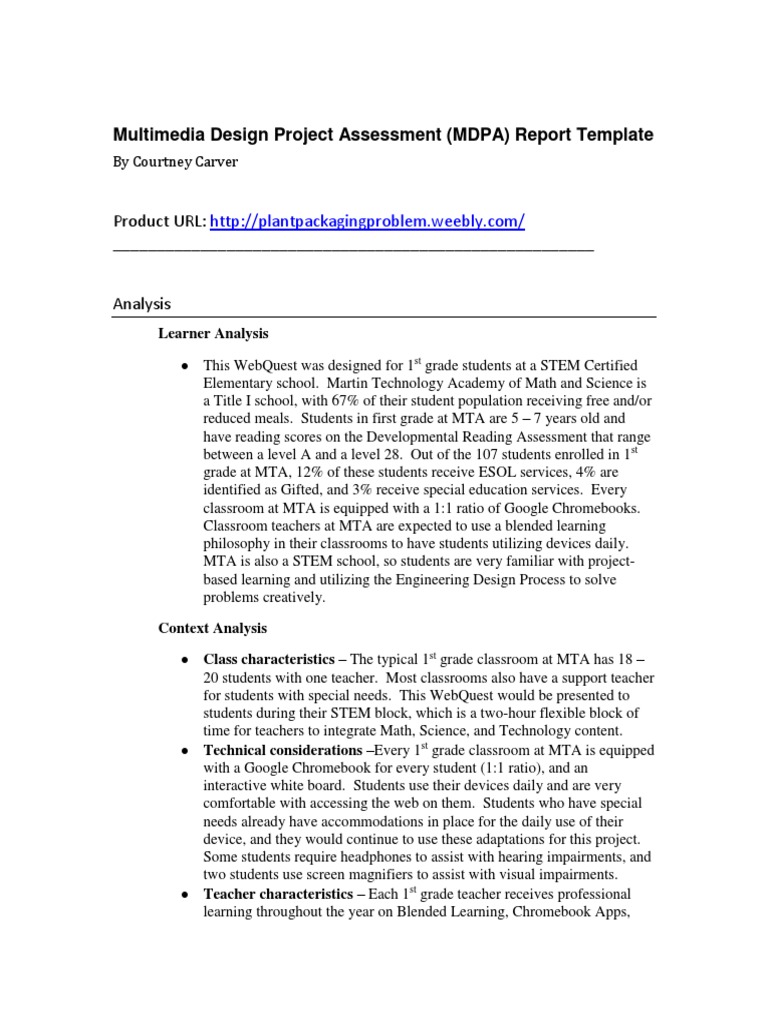 MDP Projectreport Courtney Carver | PDF | Rubric (Academic) | Teachers