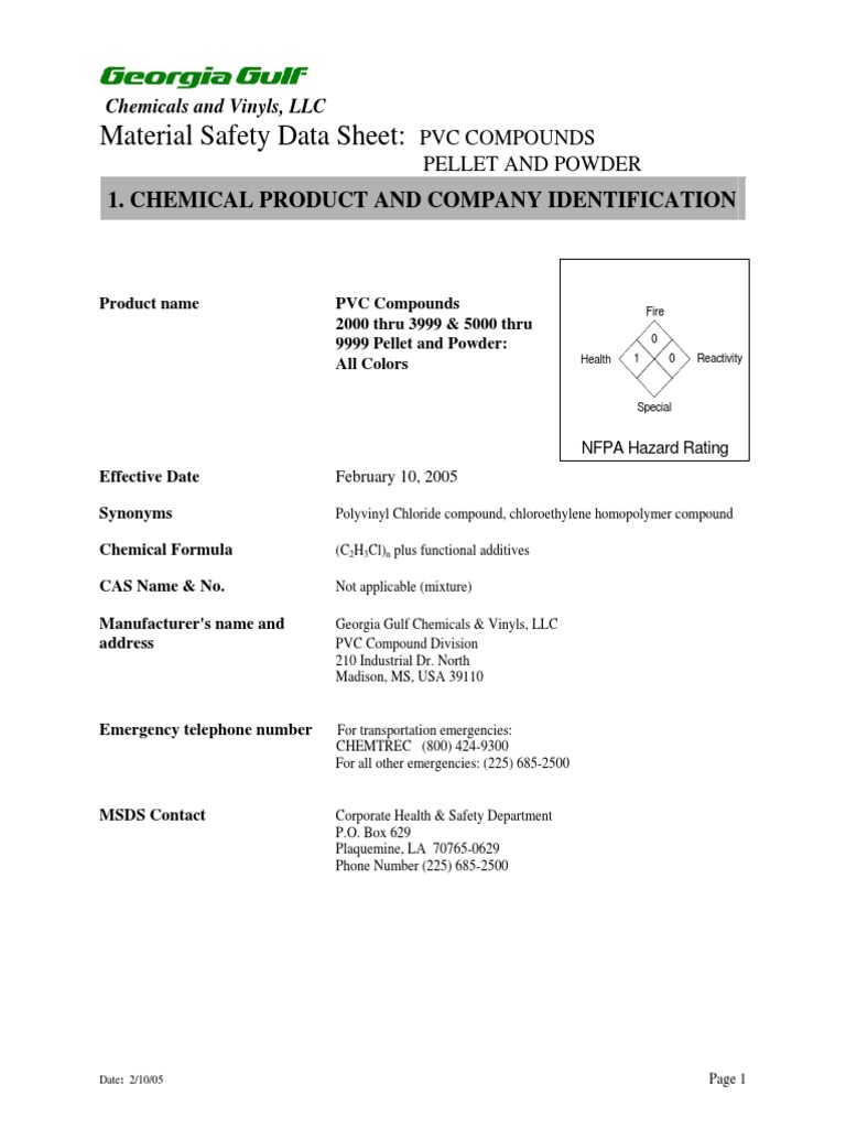 PVC MSDS PDF Polyvinyl Chloride Toxicity