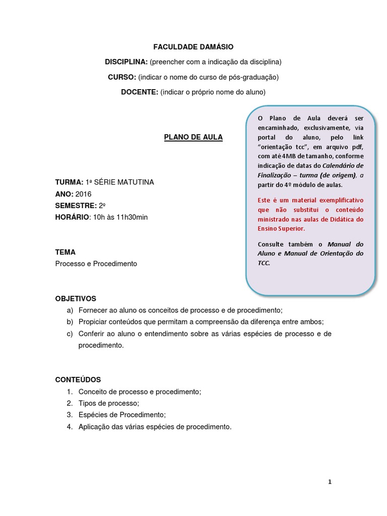 Modelo Plano de Aula - Didática Do Ensino Superior PDF | PDF | Lição ...