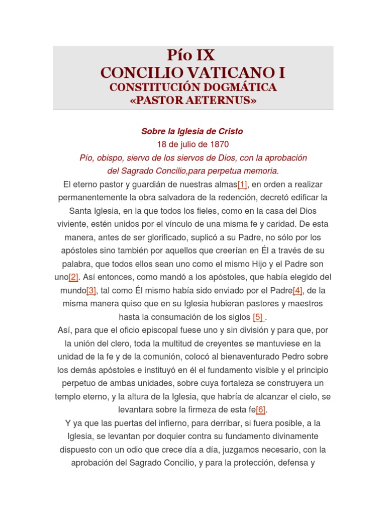Constitución Dogmática Pastor Aeternus Vaticano I PDF Iglesia