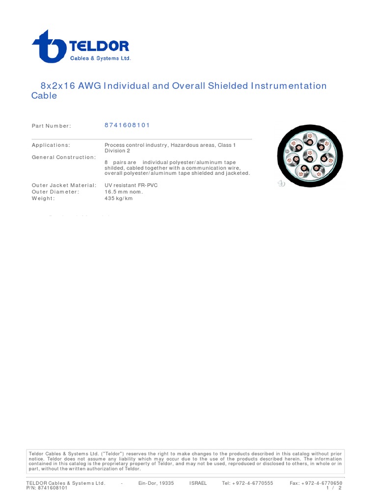 Ficha Técnica Cable de Instrumentación PDF Cable Electrical