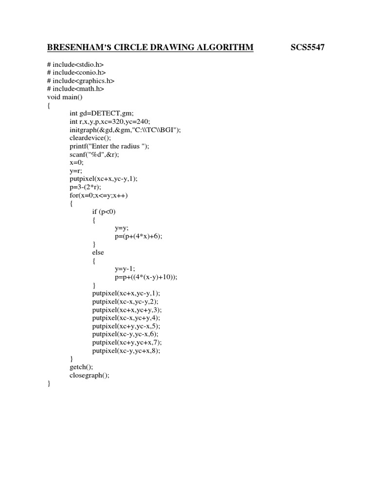 Bresenham'S Circle Drawing Algorithm Scs5547 | PDF | Teaching Methods ...