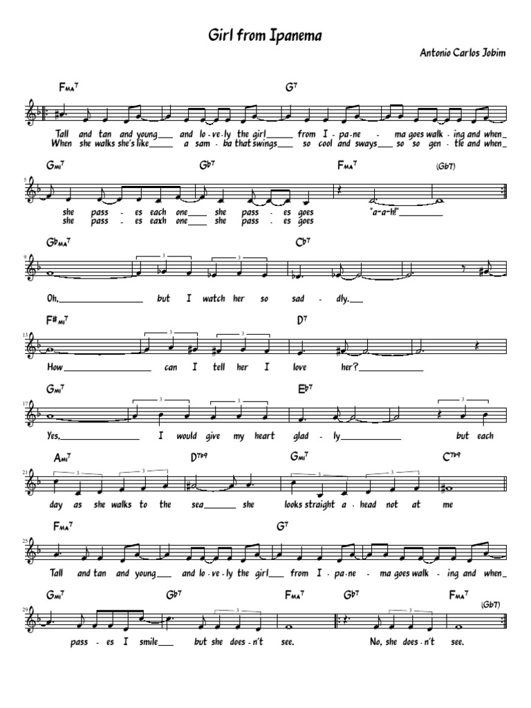 Amazing Girl From Ipanema Lead Sheet Pictures