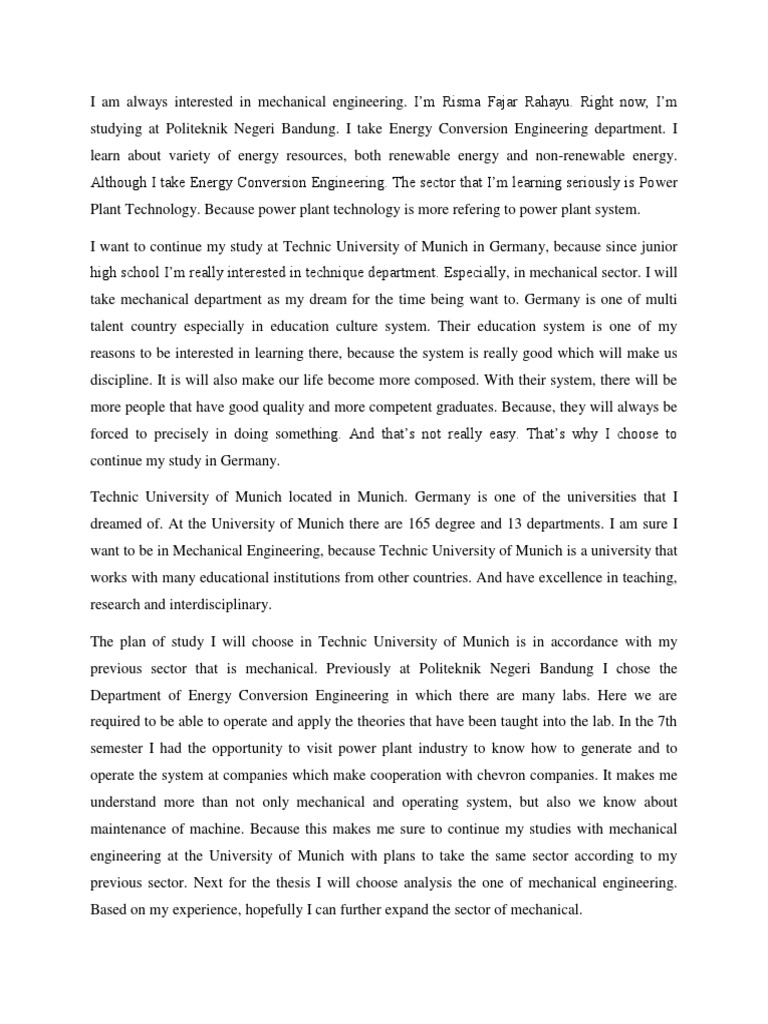 Mechanical engineering masters personal statement image