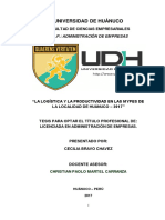 Tesis La Logistica y La Productividad en Las Mypes de La Localidad de Huanuco PDF