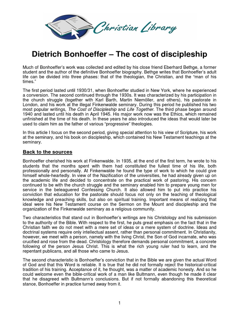 20130170 Oosterhof FG Dietrich Bonhoeffer The cost of discipleship.pdf Dietrich