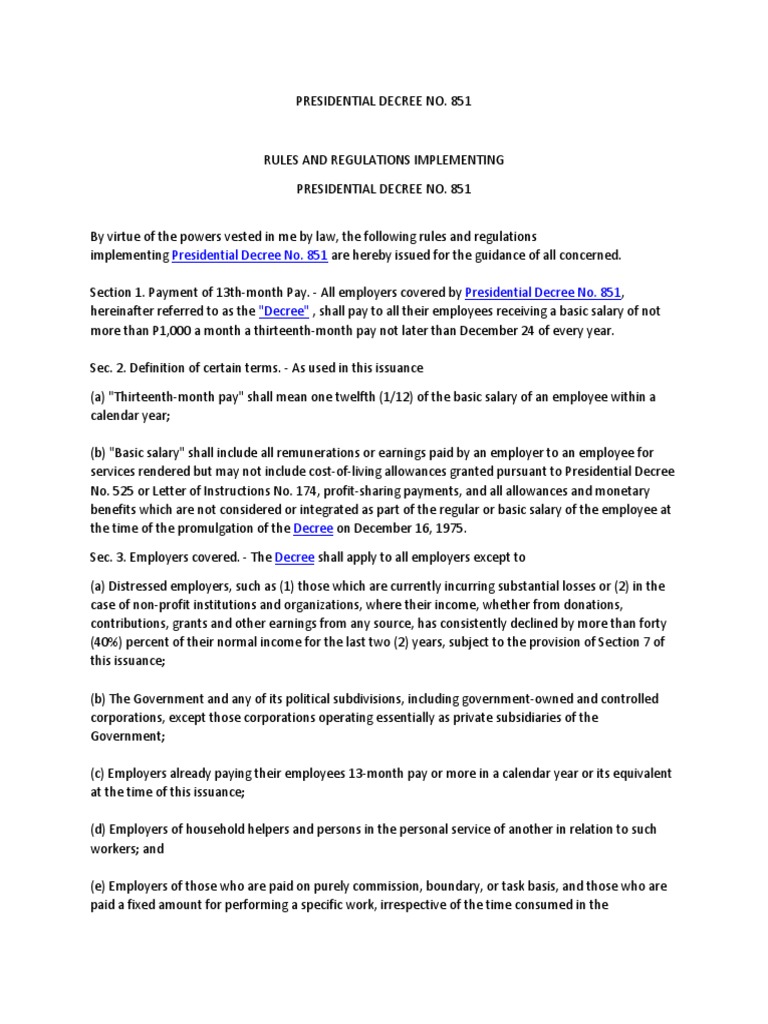 Presidential Decree No. 851 Presidential Decree No. 851 