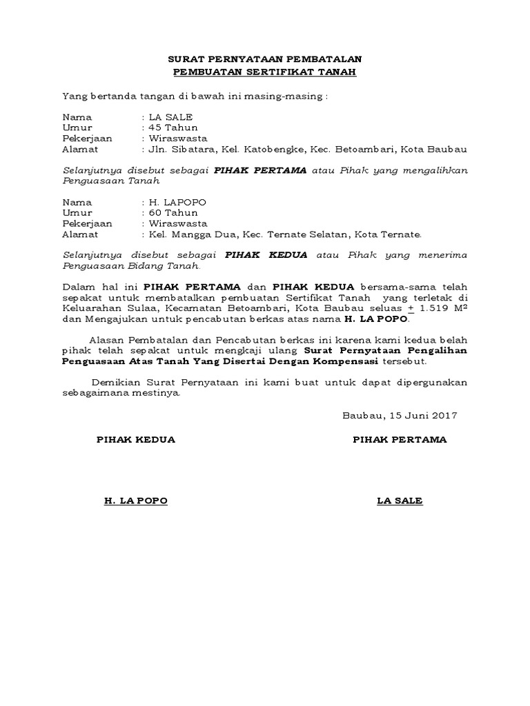 Surat Pernyataan Pembatalan