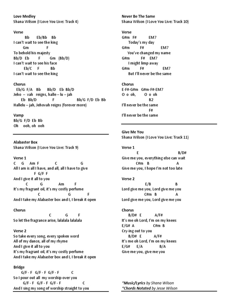 Give Me You - Shana Wilson Lyrics | PDF | Song Structure | Perfume