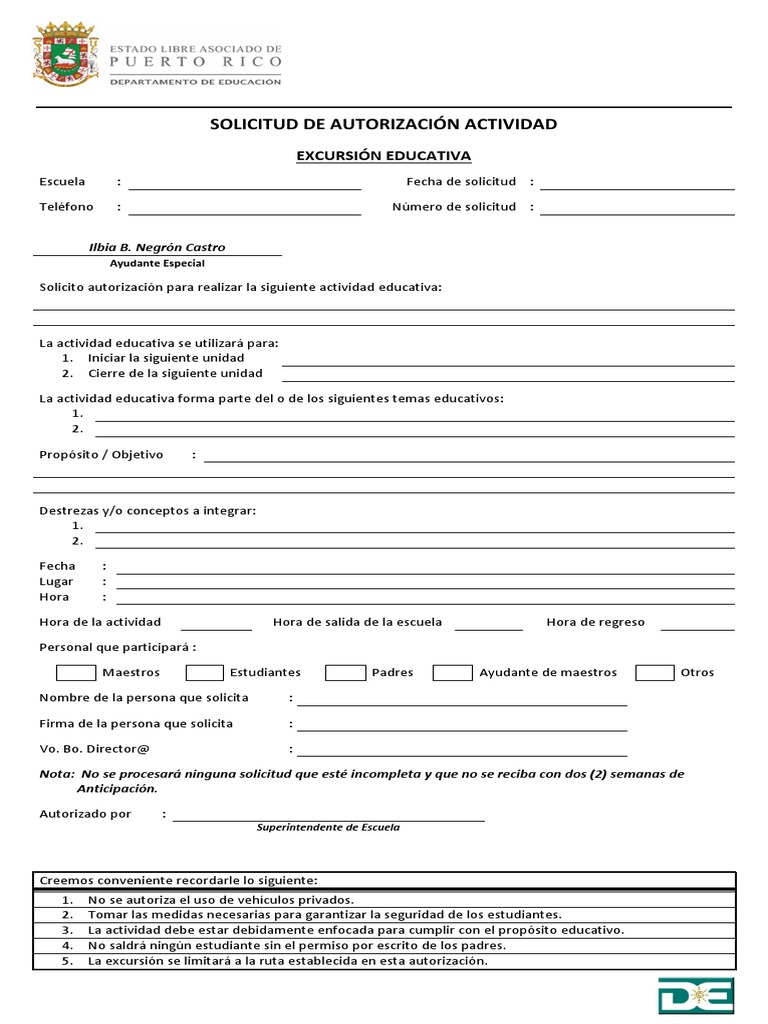 Solicitud de Excursiones PDF