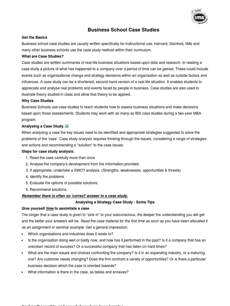 Case Study Intro PDF Case Study Business School