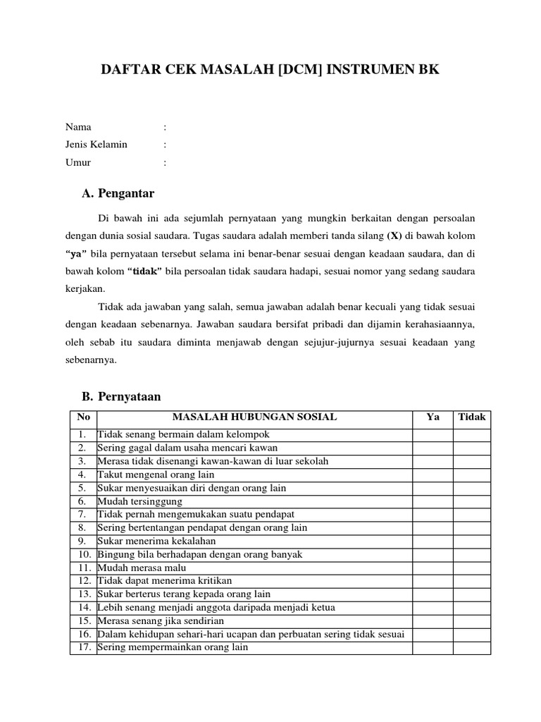 Instrumen DCM untuk Bimbingan Konseling | PDF