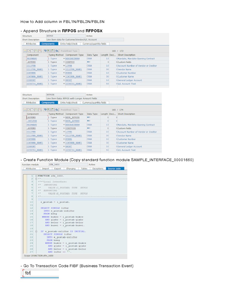 Add column in FBL1N/FBL3N/FBL5N reports PDF