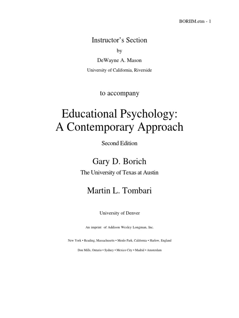 Educational Psychology A Contemporary Approach PDF Educational