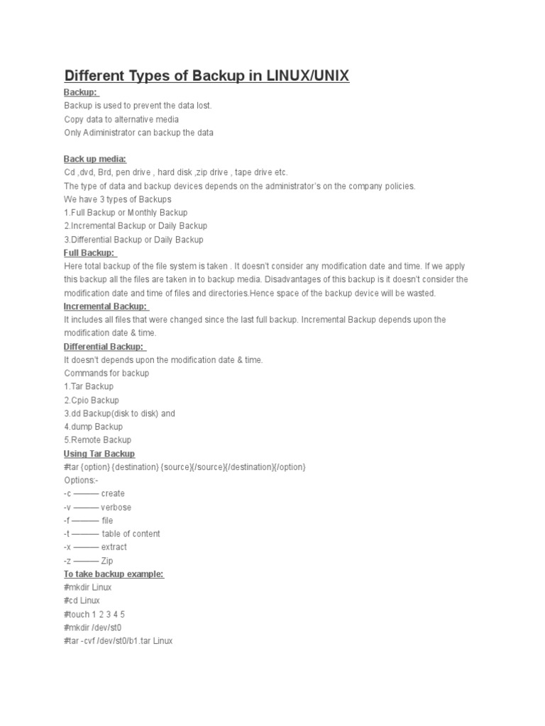 Different Types of Backup in LINUX | PDF | Backup | Computer File