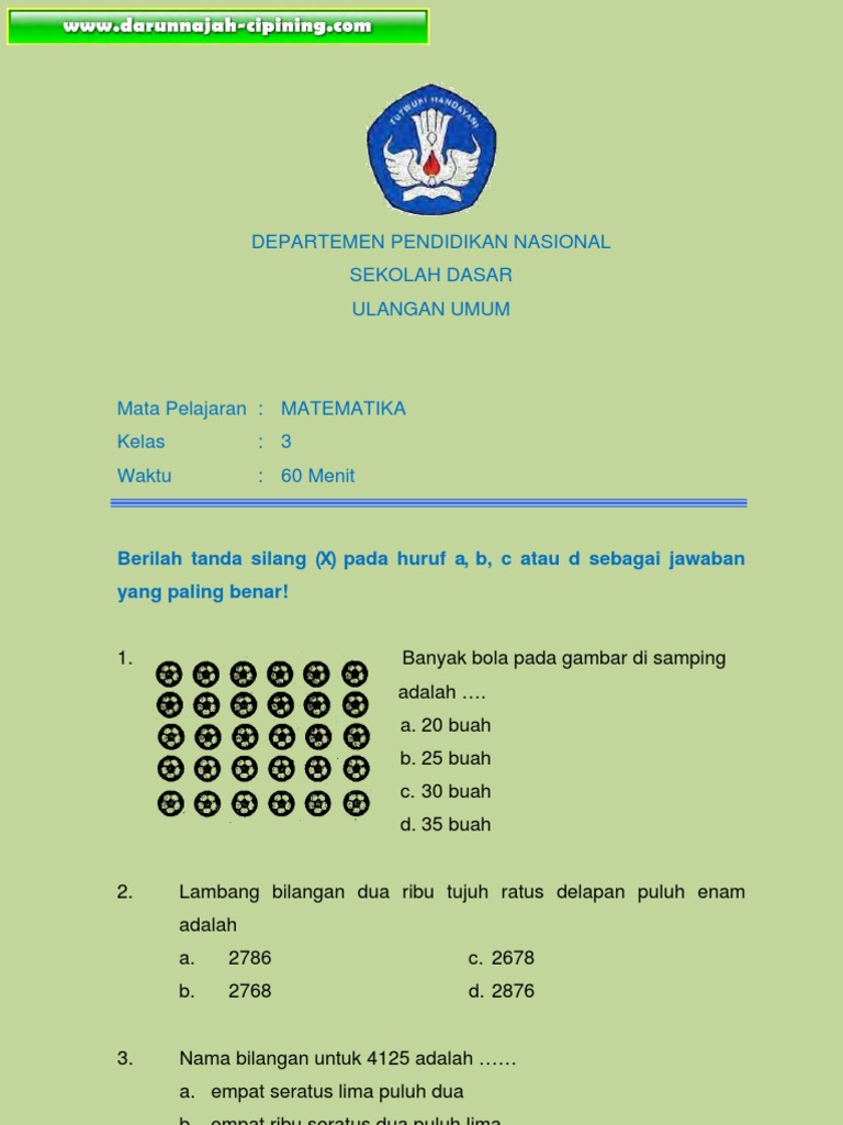 Ulangan Matematika Kelas 3 SD | PDF | Metode & Bahan Ajar