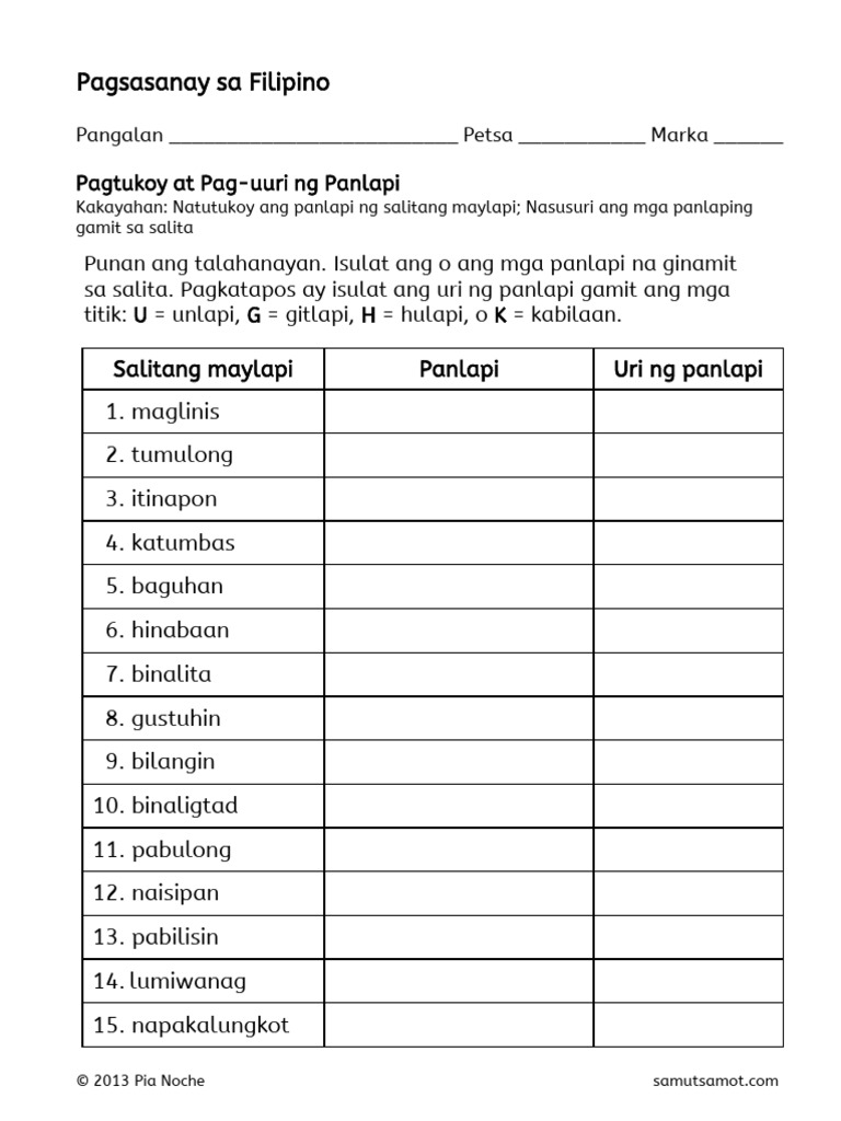 Pagtukoy at Pag Uuri Ng Panlapi 1