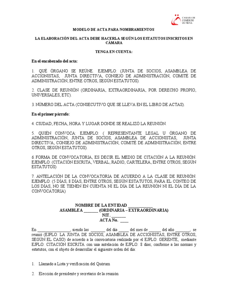 Modelo de Acta Para Nombramientos