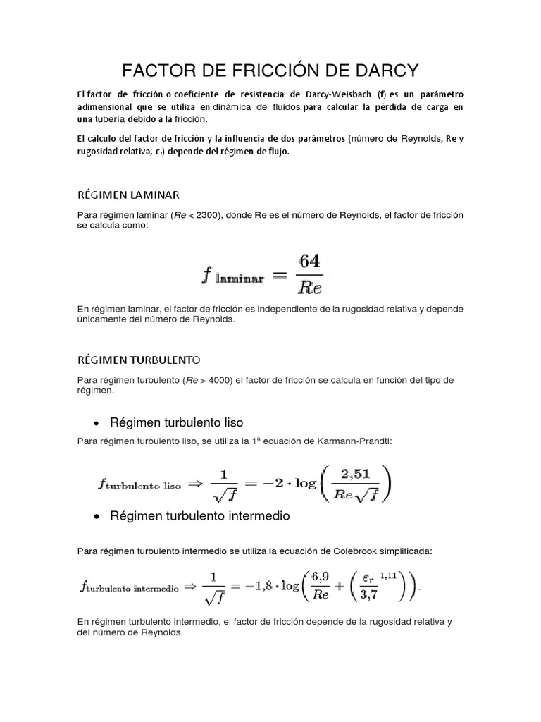 Factor de Fricción de Darcy | PDF