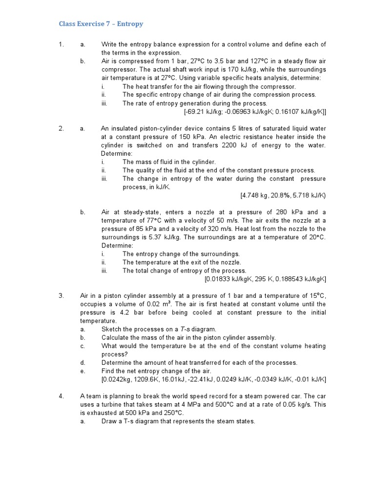 Thermodynamic Exercise Entropy | PDF | Entropy | Heat