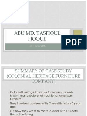 Summary Of Case Study Colonial Heritage Furniture Company Business