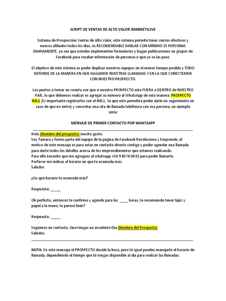 SCRIPT DE VENTAS DE ALTO VALOR IMARKETSLIVE docx Cu l Es La