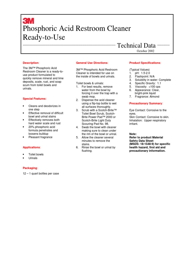 Phosphoric Acid Restroom Cleaner Ready-to-Use 2035 | PDF | Phosphoric ...