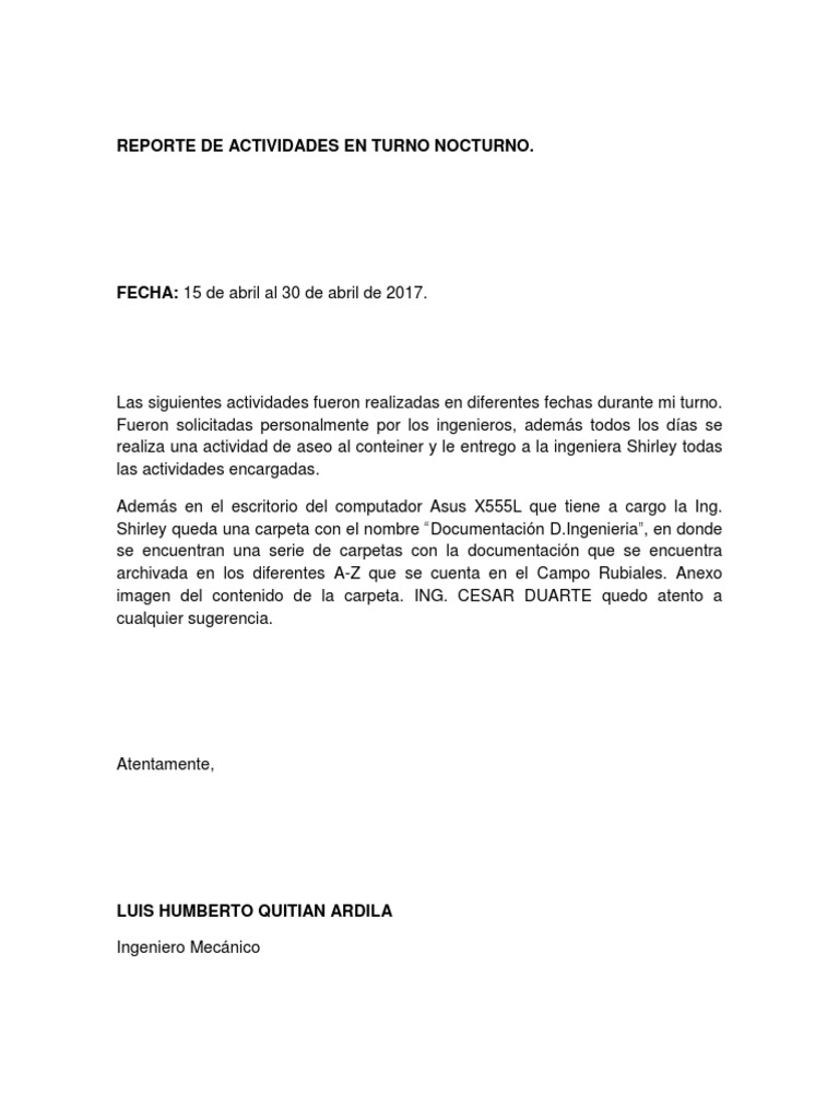 Reporte de Actividades en Turno Nocturno PDF Informática y