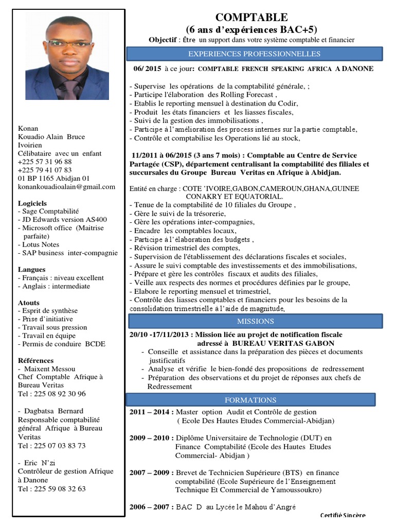 Curriculum Vitae Konan Kouadio Alain Bruce Pdf Pdf Comptabilite Business