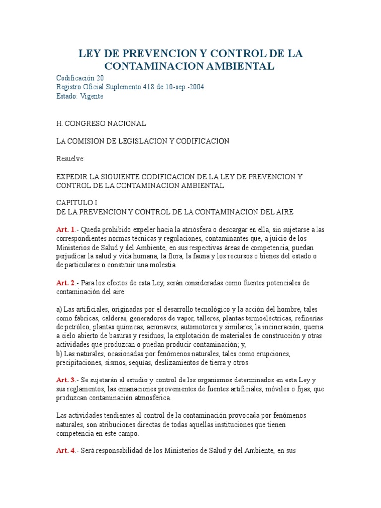 Ley de Prevencion y Control de La Contaminacion Ambiental