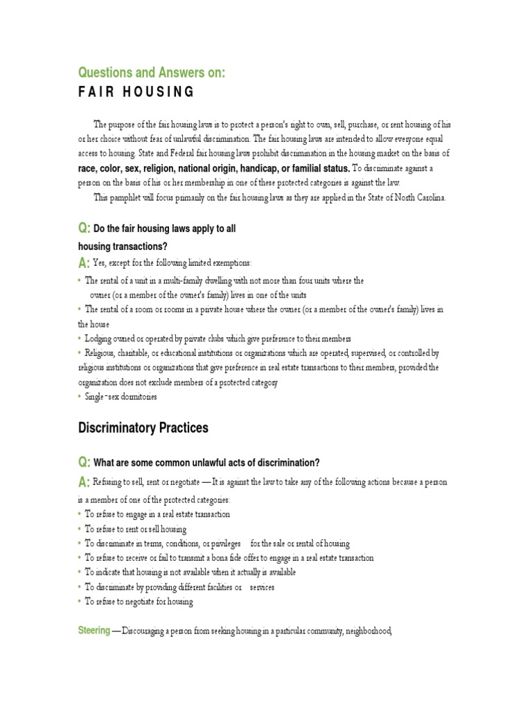 Fair Housing: Questions and Answers On | Download Free PDF | Housing Discrimination (United ...