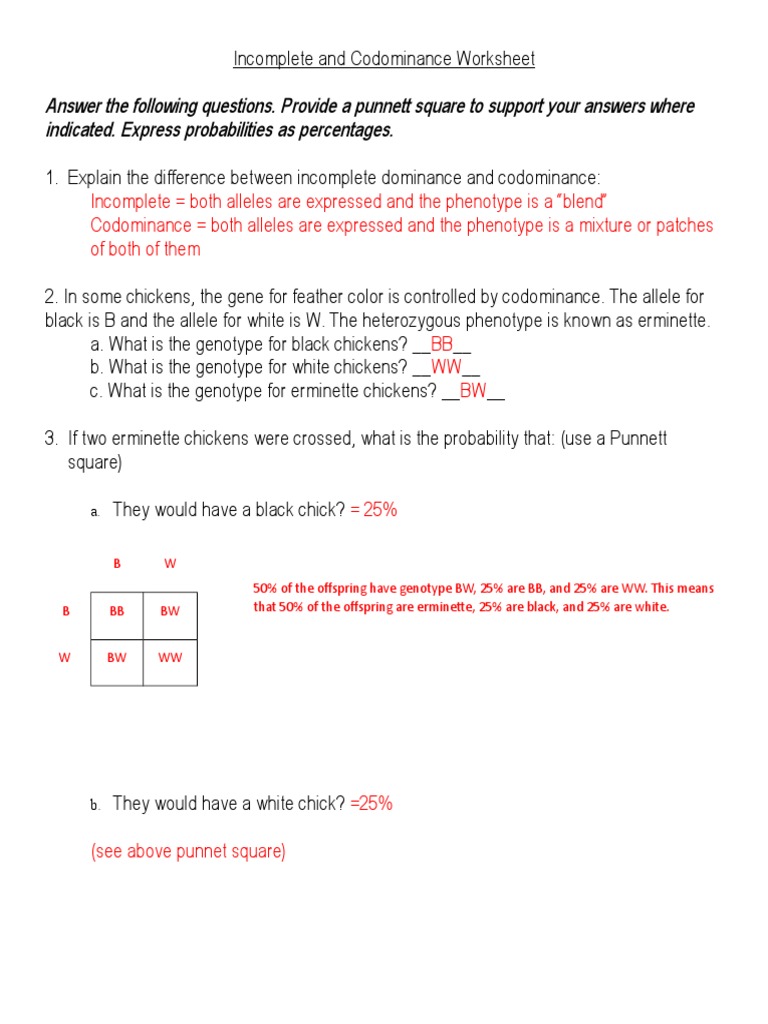 Codominance Worksheet Answers