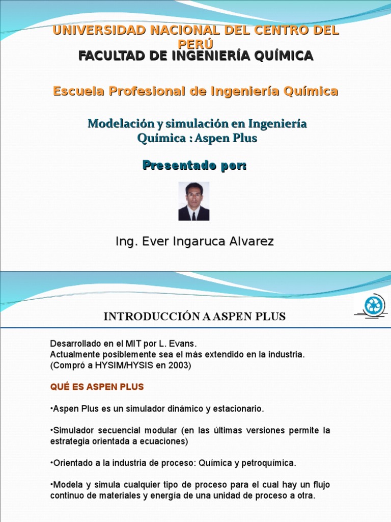 Presentación Aspen Plus | PDF | Reacciones químicas | Simulación