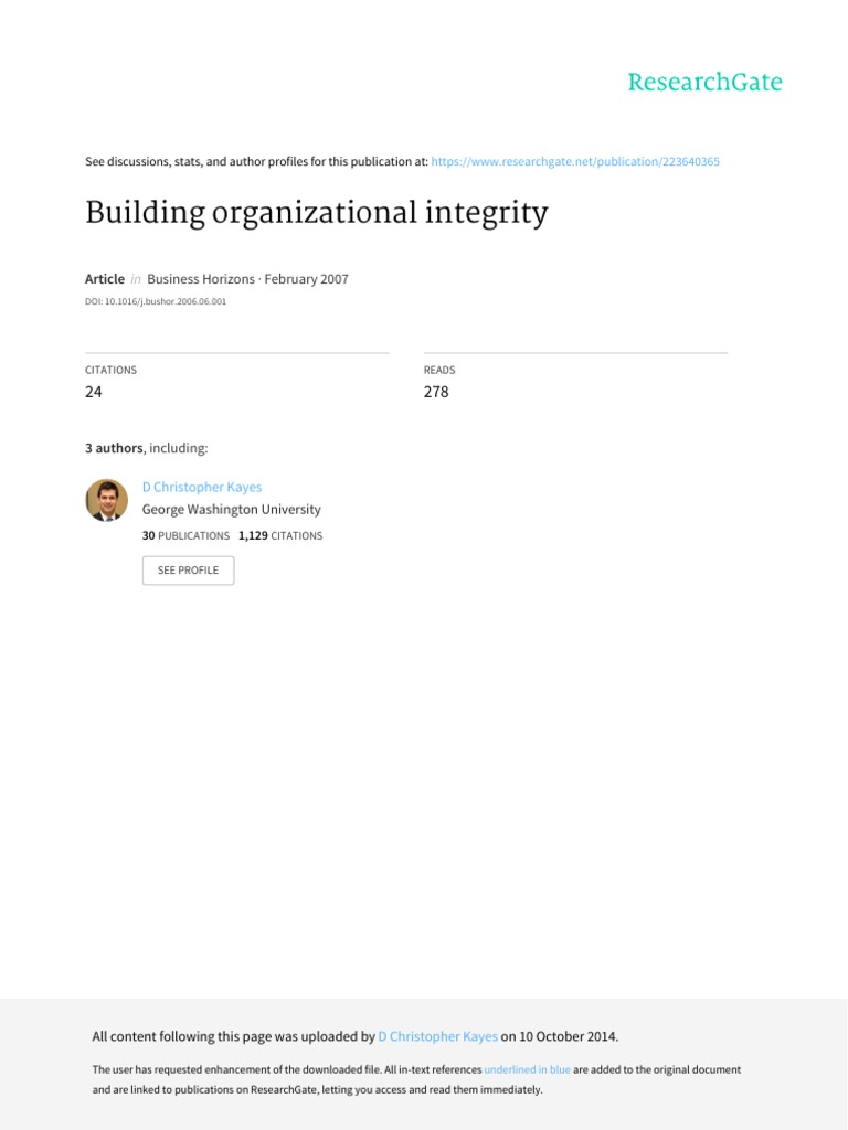 Building Organizational Integrity | PDF | Integrity | Organizational ...