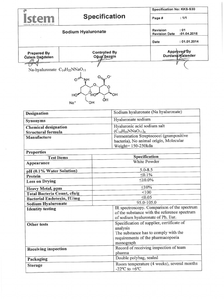 Sodium Hyaluronate Specification PDF | PDF