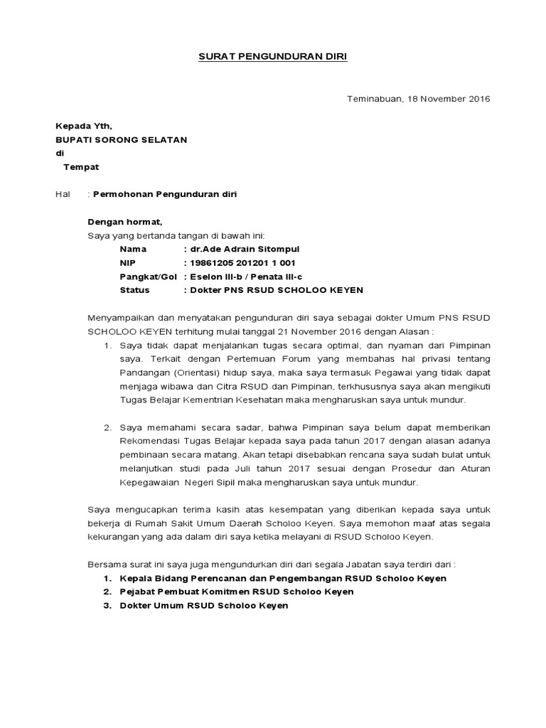 Surat Pengunduran Diri Dokter Pns Ade Pdf