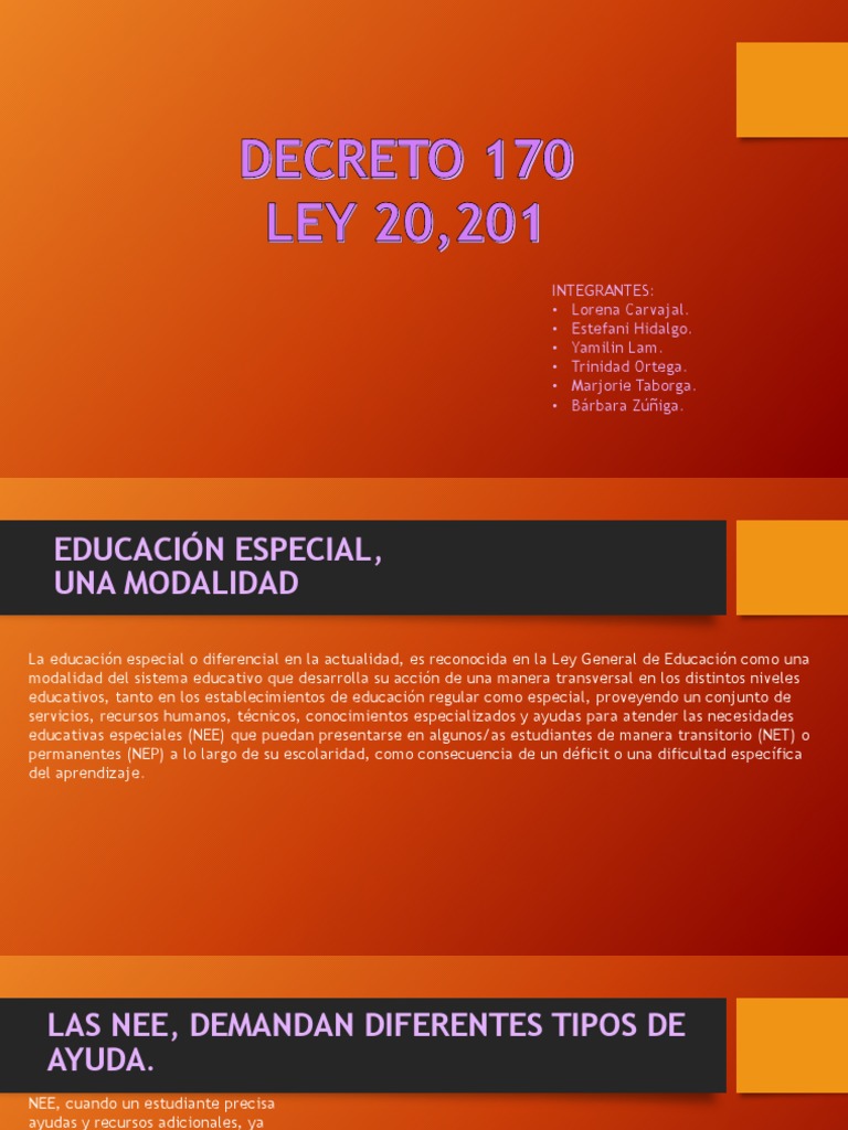 Resumen del Decreto 170 sobre Educación Especial | PDF | Educación ...